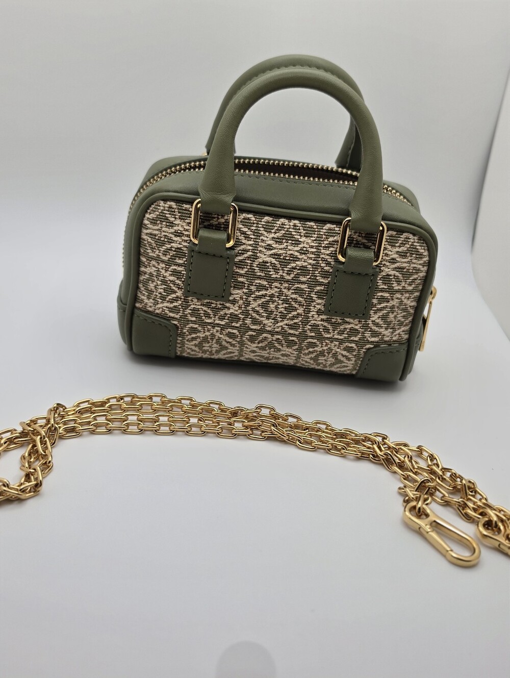 Loewe Amazona Nano Green Leather Jacquard Canvas Crossbody Bag Authentic - Picture 5 of 6
